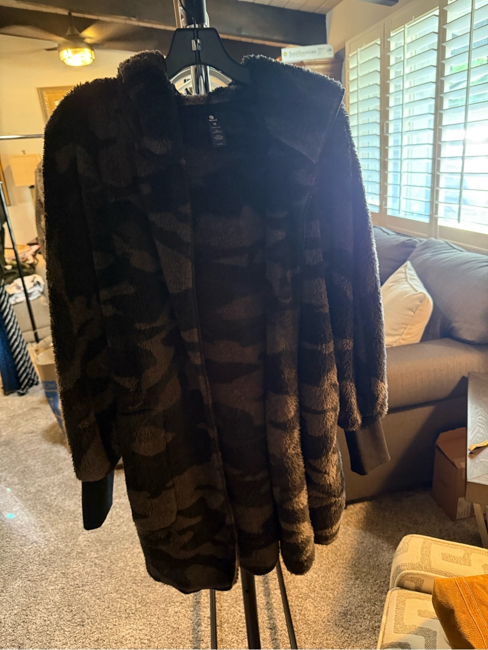 90 Degree Fuzzy Camo Open Cardigan Jacket - Black & Dark Olive NWT M